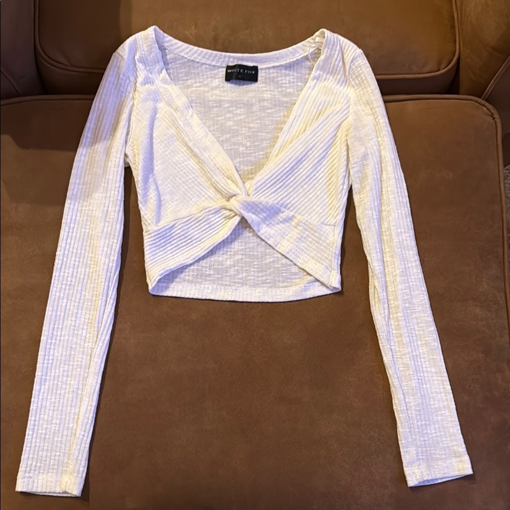 White Long Sleeve Twist Front Top